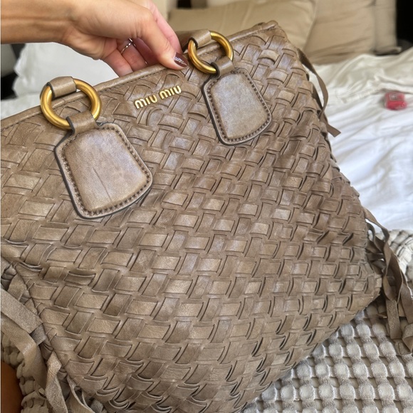 Miu miu tassel weave leather suede tote bag - Picture 7 of 13